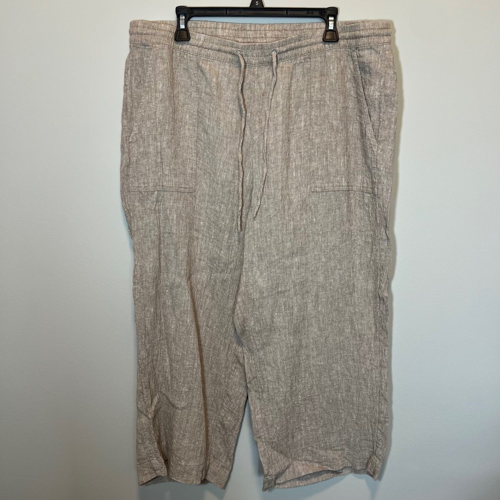 Pure Jill Linen Cotton Blend Drawstring Cropped Pants Tan XL